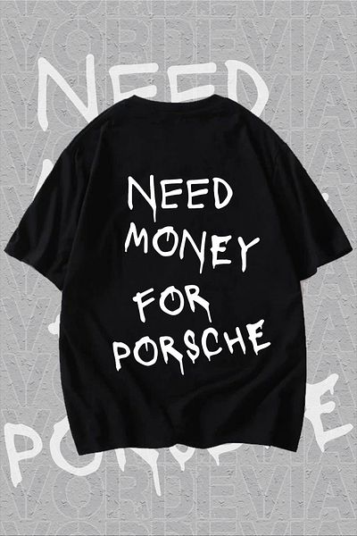 New Shine Χρειάζεστε χρήματα για Porsche Back Printed Black Oversize T-shirt