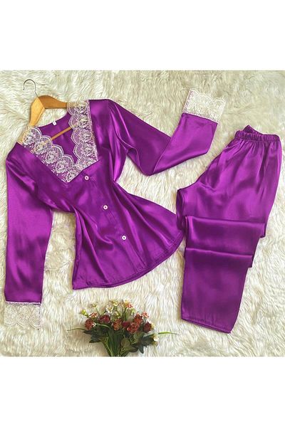 SATTENS SET DE PIJAMA DIN SATIN MÂNECĂ MĂSĂTOS