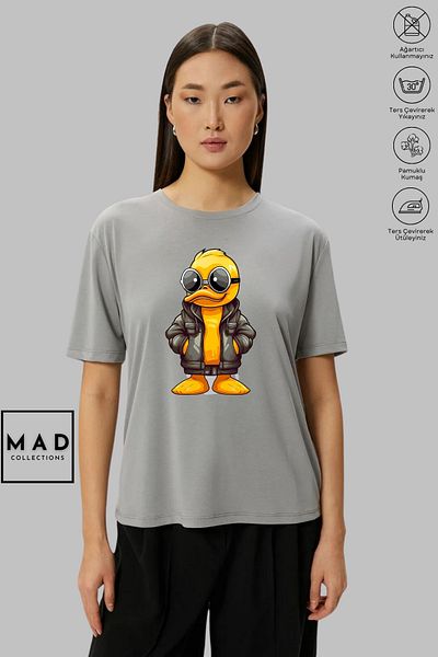 New Shine MAD COLLECTION Unisex Oversize Crew λαιμόκοψη βαμβακερό DUCK εμπριμέ κοντομάνικο μπλουζάκι