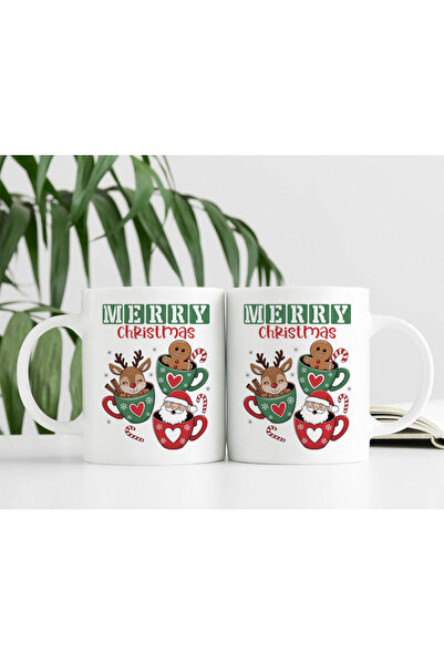 MODA هدية عيد ميلاد سعيد مطبوعة من قطعتين، مجموعة أكواب بورسلين للأصدقاء المحبين