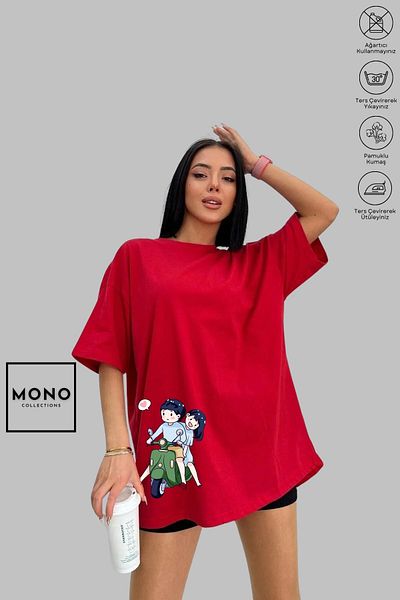New Shine MONO COLLECTION Unisex Oversize Crew Neck Cotton Motor Double Printed Short Sleeve T-Shirt