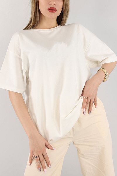 New Shine Μπλουζάκι Unisex μονόχρωμο Basic Oversize Βαμβακερό πλεκτό κοντομάνικο φαρδύ μπλουζάκι