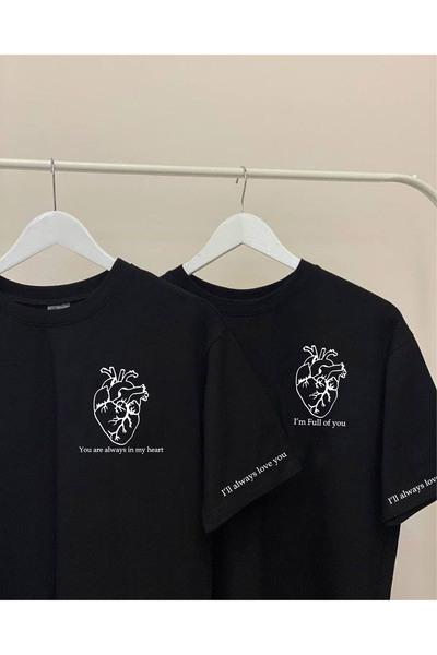 New Shine Ασπρόμαυρο Ζευγάρι Lover - Μπλουζάκι Unisex με μανίκια καρδιάς