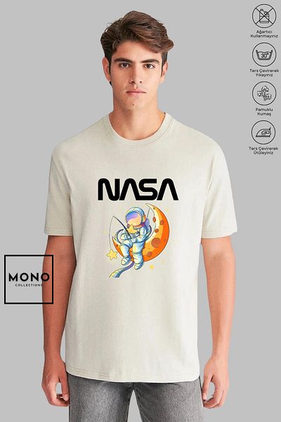New Shine Μπλουζάκι με κοντό μανίκι Unisex Oversize Crew Neck Cotton NASA