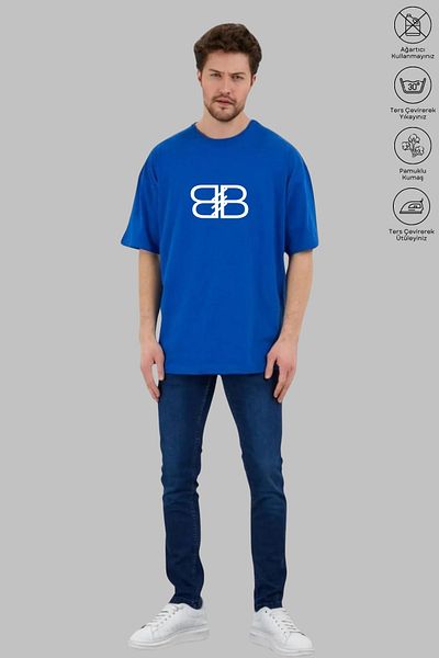 New Shine Μπλουζάκι Unisex Oversize Crew με λαιμόκοψη βαμβακερό γράμμα B με στάμπα με κοντό μανίκι