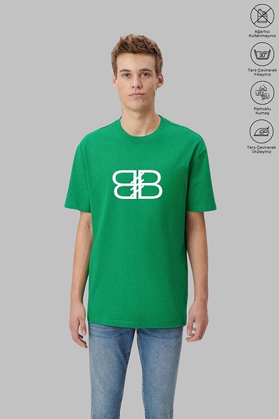 New Shine Μπλουζάκι Unisex Oversize Crew με λαιμόκοψη βαμβακερό γράμμα B με στάμπα με κοντό μανίκι