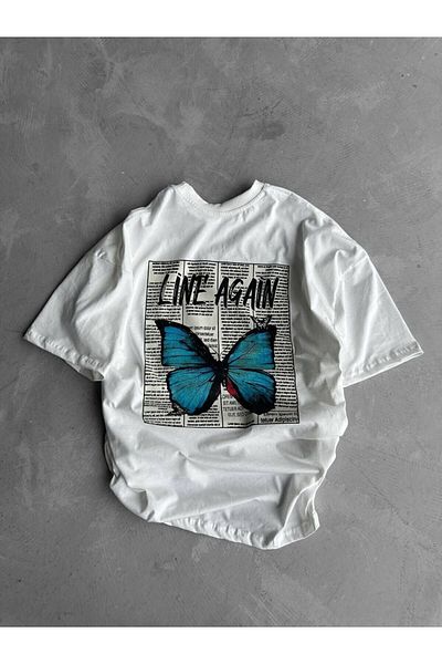 New Shine 1 tricou este un cadou pentru achiziții de 6 și mai sus în coș - Tricou oversize cu decolteu imprimat Line Again