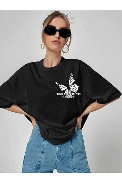 New Shine 1 μπλουζάκι δώρο για αγορές 6 και άνω στο καλάθι - Γυναικείο μπλουζάκι με στάμπα με λευκή πεταλούδα