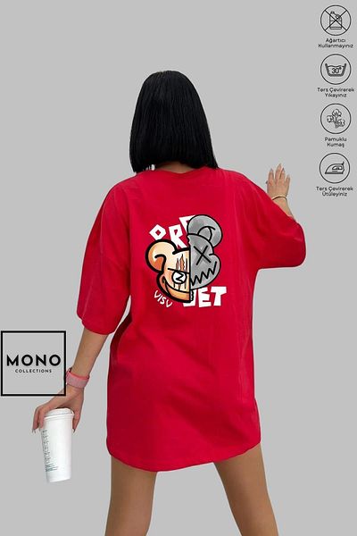 New Shine MONO COLLECTION Unisex Oversize βαμβακερό καρτούν μπλουζάκι αρκουδάκι - Crew λαιμόκοψη, κοντομάνικο
