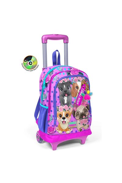 Coral High Rucsac de școală cu trei compartimente cu model câine roz cu racletă 23950