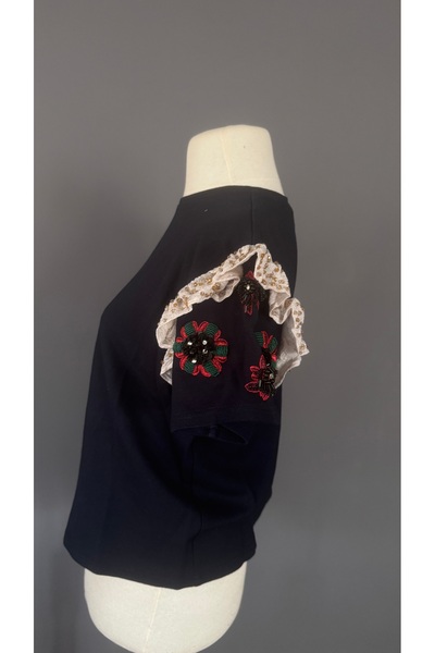 Kübra Tekin İşlemeli Özel Tasarım Lacivert Tişört