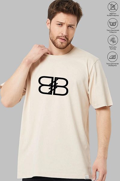 New Shine Μπλουζάκι Unisex Oversize Crew με λαιμόκοψη βαμβακερό γράμμα B με στάμπα με κοντό μανίκι