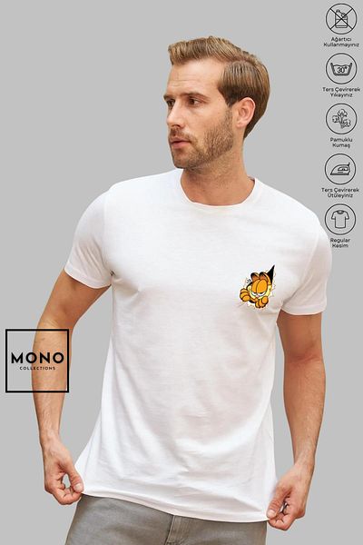 New Shine MONO COLLECTION Unisex Oversize Crew λαιμόκοψη βαμβακερό κοντομάνικο μπλουζάκι με στάμπα Garfield