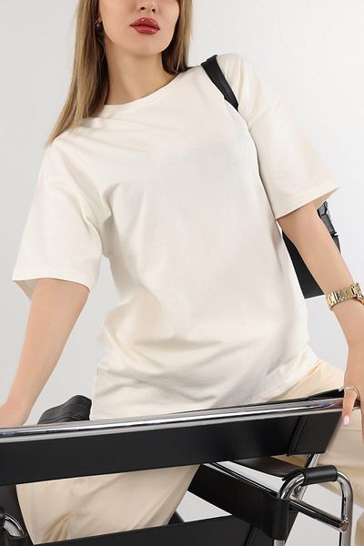 New Shine Μπλουζάκι Unisex μονόχρωμο Basic Oversize Βαμβακερό πλεκτό κοντομάνικο φαρδύ μπλουζάκι