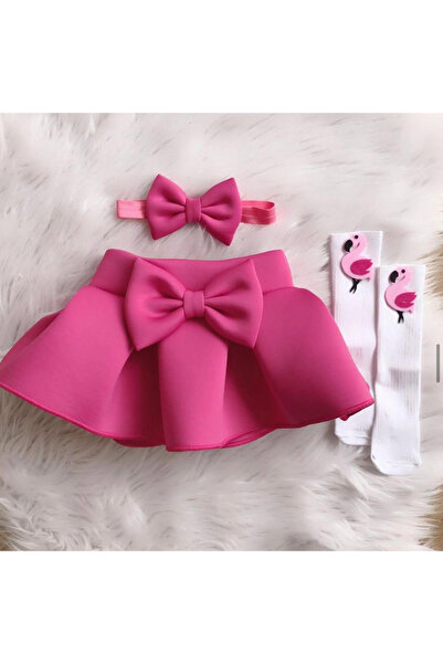 Kokosh kidss Kız çocuk fuşya etek çorap ve bandana seti