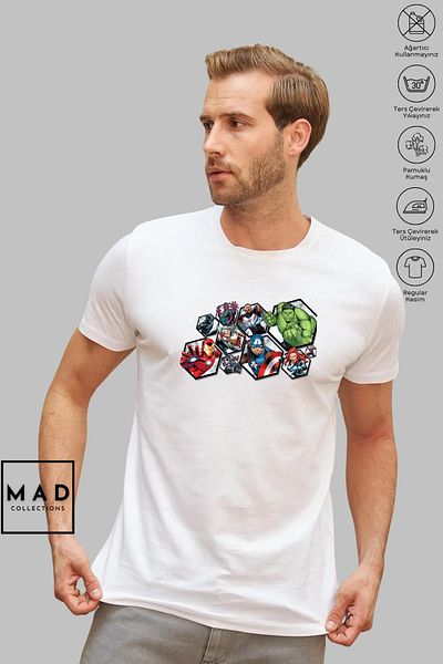 New Shine MAD COLLECTION Unisex Oversize Crew Neck Βαμβακερό κοντομάνικο μπλουζάκι με στάμπα χαρακτήρων Marvel