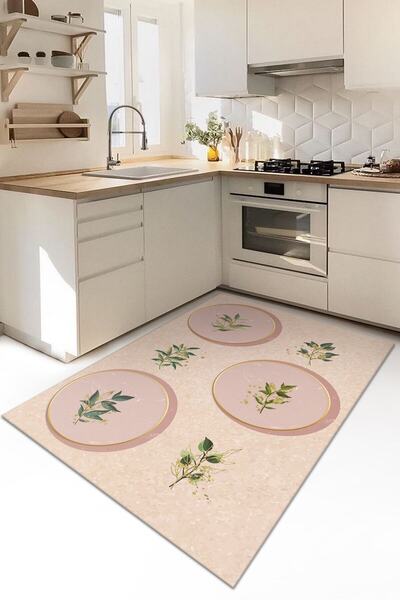 KARNAVAL HOME Minimal Yapraklar Desenli  Mutfak Halısı