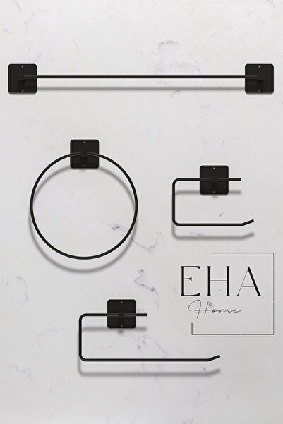 EHA HOME Siyah Yapışkanlı 4 Lü Banyo Seti Uzun Havluluk Yuvarlak Havluluk Kağ...