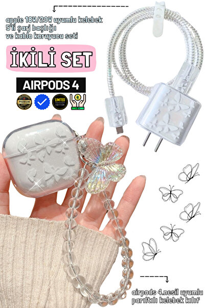 EWEC İkili Set | 4. Nesil Uyumlu Kelebekli Kılıf ve iPhone 18W/20W Uyumlu Kel...