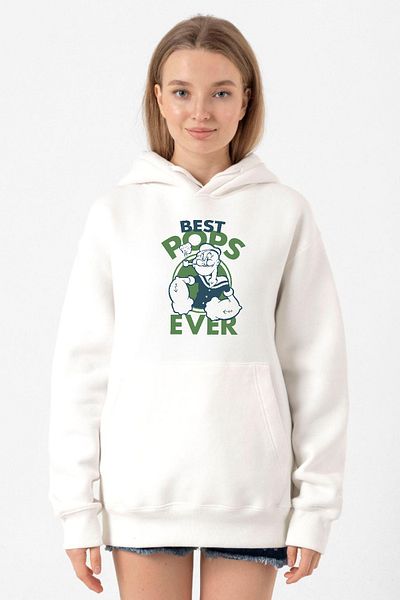 Tshirthane Popeye Best Pops Ever White Women's 3ip Hooded Sweatshirt