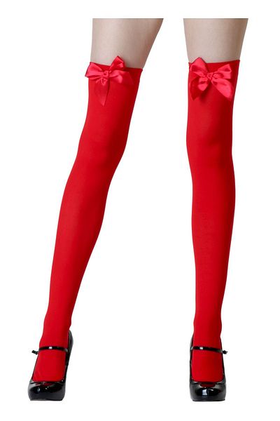 DOSESA Women's Red Sexy Red Bow Garter Stockings