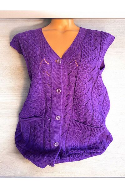 TUTUYA TEXTIL Houndstooth Knitted Dowry Casual Pocketed Knitwear Mother's Vest Winter Seasonal Vest