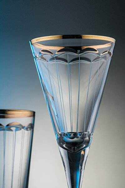 KCD ZERAFET ALTIN KESME EL DEKOR YALDIZLI DESENLİ CAM 6 ADET AYAKLI BARDAK KADEH