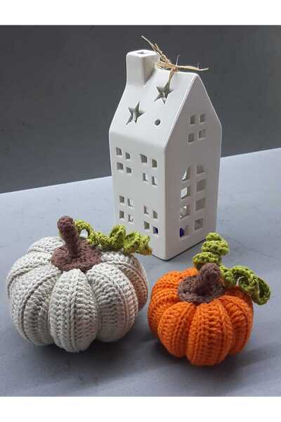 Dekor El Örgüsü Dekoratif Balkabağı 2' li Set Bej ve Turuncu