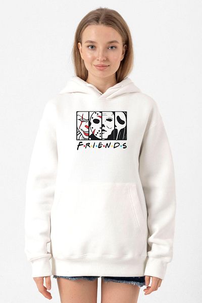 Tshirthane White Women's 3Ip Hooded Horror Character Friends Sweatshirt