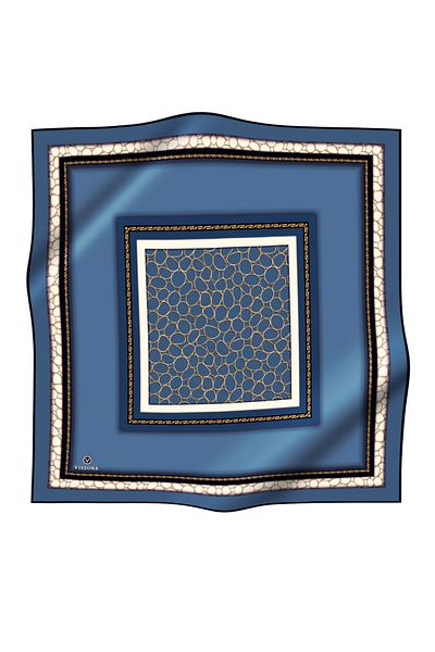 Vissona Indigo Black Colored - 100% Twill Silk Gold, Ring Pattern 90x90 Σχήμα φούσκας: Ράψιμο στο χέρι
