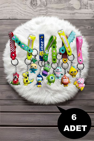 Hyd 6 Pcs Toy Silicone Character Figure Keychain Bag Accessory Karne Gift Birthday Gift