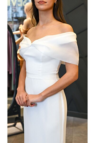 SevinçGüney Prenses Yaka Krep Uzun Abiye Elbise (Nişan ve/veya Nikah)