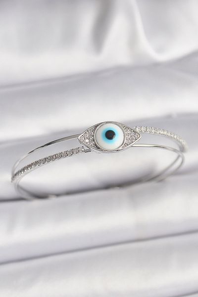 Clariss Brass Silver Color Zircon Stone Eye Model Women's Bracelet