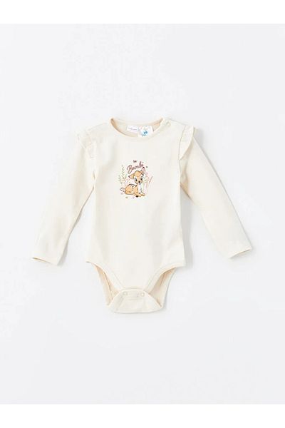 LC Waikiki Lcw Baby Beige Printed Baby Girl Snap Fastener Bodysuit and Pants 2Pcs