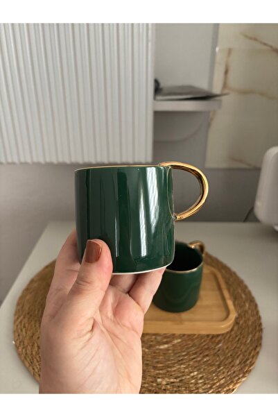 SEVEN7 Kırmızı Porselen Gold Kulplu Mug Kahve Çay Bardağı Renkleri 200ml