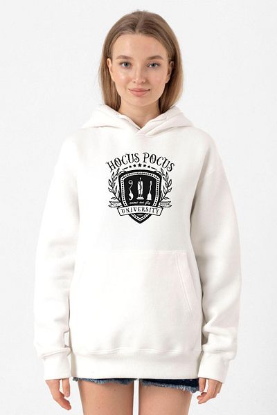 Tshirthane Hocus Pocus University White Women's 3ip Hooded Sweatshirt