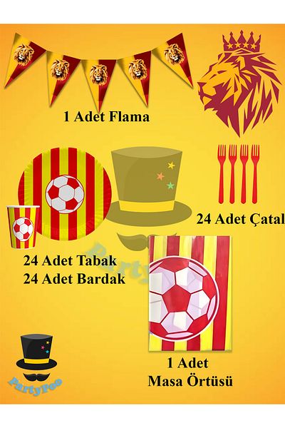 PartyPoo Yellow Red Fan Birthday Party Set for 24 People