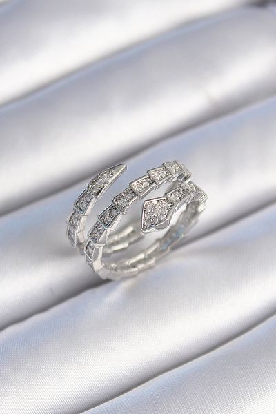 BESKAR Brass Silver Color Zircon Stone Snake Model Women's Ring