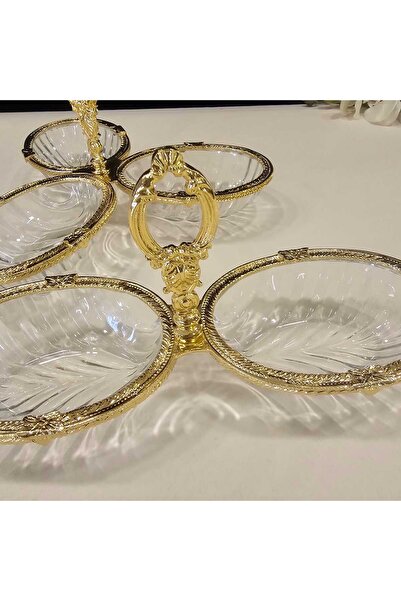 MaviDamla 3 Compartments Cast Metal Frame Snack Gold - 1 Piece