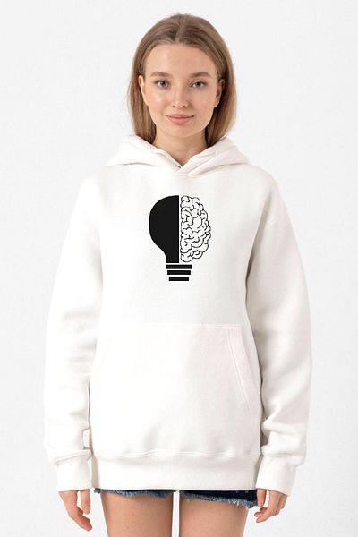 Tshirthane Lightbulb & Brain White Women's 3Ip Hooded Sweatshirt