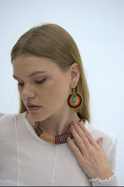 OneArjethnic Makrome ip boncuk detay handmade küpe