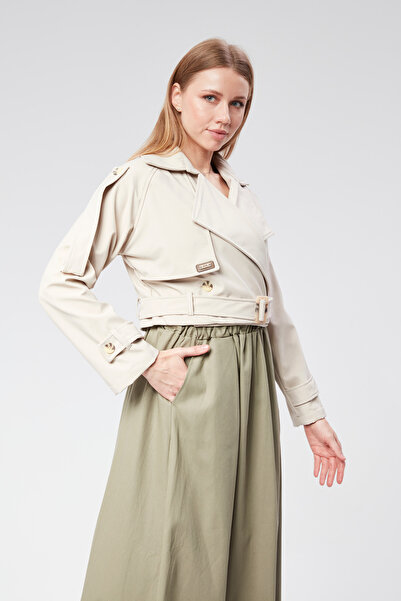 VıoShıne Kadın Soft Kumaş Kruveza Kemerli Crop Ceket