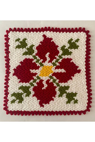 HERŞEY FIRSAT ليفة حمام من الصوف المحبوك يدويًا بنمط زهرة مربعة حمراء