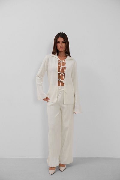 Black Fashion Lace-Up Cardigan Oversize Trousers Knitwear Ecru Set
