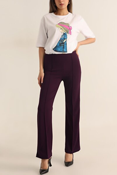 VıoShıne Kadın Çimalı Likralı Yüksek Bel Ispanyol Paça Pantolon