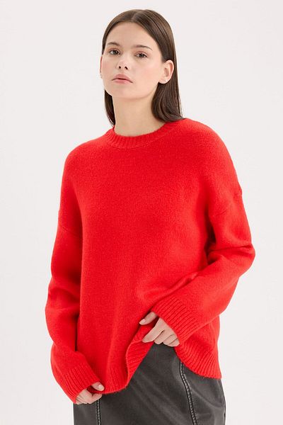 DeFacto Oversize Wide Fit Crew Neck Basic Plain Red Knitwear Sweater D9518Ax24Wn
