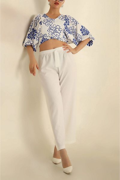 MSA Giyim Women's Elastic Waist Wrapped Palazzo Trousers