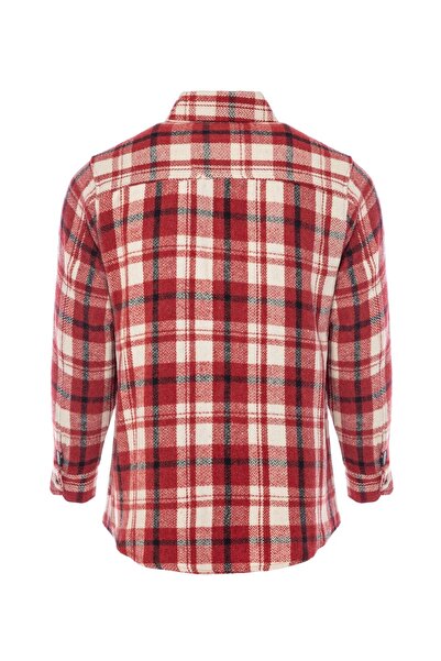 Denim Trip Regular Fit Fermuarlı Kırmızı - Krem Erkek Oduncu Gömlek