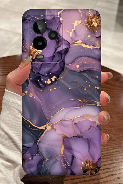 General Mobile GM 24 Pro Lila Mermer Desenli Kamera Korumalı HD Baskılı Silik...