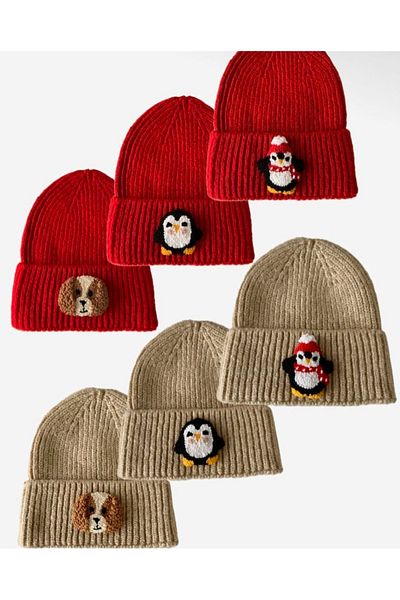 byebruketenci red wool beret penguin punch luxury beret animal print